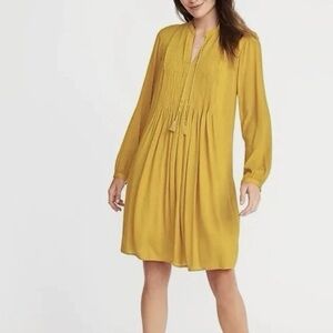 Old Navy pin tuck Swing Dress women’s  L yellow Lined tassel Boho Festival